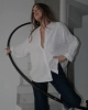 Kadın Ekru Premium Kalite Çizgili Oversize Tiril Gömlek