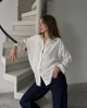 Kadın Ekru Premium Kalite Çizgili Oversize Tiril Gömlek