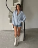 Kadın Bebe Mavisi Premium Kalite Çizgili Oversize Tiril Gömlek