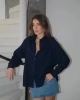 Kadın Siyah Premium Kalite Çizgili Oversize Tiril Gömlek