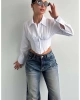 Kadın Fit Kesim Korse Detay Dokuma Crop Gömlek - Beyaz
