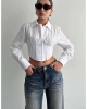 Kadın Fit Kesim Korse Detay Dokuma Crop Gömlek - Beyaz