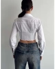 Kadın Fit Kesim Korse Detay Dokuma Crop Gömlek - Beyaz