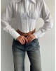 Kadın Fit Kesim Korse Detay Dokuma Crop Gömlek - Beyaz