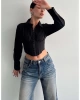 Kadın Fit Kesim Korse Detay Dokuma Crop Gömlek - Siyah
