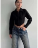 Kadın Fit Kesim Korse Detay Dokuma Crop Gömlek - Siyah