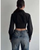 Kadın Fit Kesim Korse Detay Dokuma Crop Gömlek - Siyah