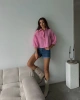 Kadın Pembe Kısa Balon Müslin Kumaş Premium Gömlek