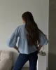 Kadın Mavi Kısa Balon Müslin Kumaş Premium Gömlek