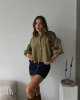 Kadın Haki Kısa Balon Müslin Kumaş Premium Gömlek