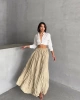 Kadın Krem Yüksek Bel Kırışık Model Midi Boy Etek