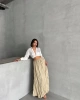 Kadın Krem Yüksek Bel Kırışık Model Midi Boy Etek