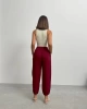 Kadın Bordo Cepli Beli Lastikli Bağcıklı Keten Viskon Yüksek Bel Balon Pantolon