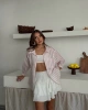 Kadın Pembe Çizgili Premium Kalite Transparan Gömlek