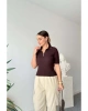 Kadın Bordo Yarım Fermuarlı Esnek Premium Kalite Polo Yaka Triko Bluz