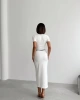 Kadın Beyaz Şık Düğme Detaylı Bluz Etek İkili Triko Takım