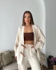 Kadın Ekru Nakış Ve Kemer detaylı Balon Kol Müslin Kumaş Premium Kimono