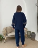 Kadın Lacivert Nakış Ve Kemer detaylı Balon Kol Müslin Kumaş Premium Kimono
