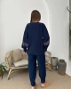 Kadın Lacivert Nakış Ve Kemer detaylı Balon Kol Müslin Kumaş Premium Kimono