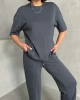 Kadın Gri Yumuşak Modal Kumaş Kısa Kol Pantolon Bluz Alt Üst İkili Takım