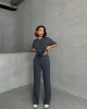 Kadın Gri Yumuşak Modal Kumaş Kısa Kol Pantolon Bluz Alt Üst İkili Takım