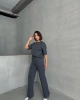 Kadın Gri Yumuşak Modal Kumaş Kısa Kol Pantolon Bluz Alt Üst İkili Takım
