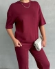Kadın Bordo Yumuşak Modal Kumaş Kısa Kol Pantolon Bluz Alt Üst İkili Takım