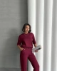Kadın Bordo Yumuşak Modal Kumaş Kısa Kol Pantolon Bluz Alt Üst İkili Takım