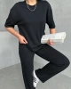 Kadın Siyah Yumuşak Modal Kumaş Kısa Kol Pantolon Bluz Eşofman Takım
