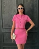 Kadın Şeker Pembe Düğme Detaylı Hırka Etek İkili Yazlık Takım S/m