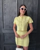 Kadın Limon Sarısı Düğme Detaylı Hırka Etek İkili Yazlık Takım S/m