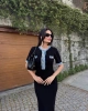 Kadın Siyah Şık Jean Detaylı Kısa Kol Düğmeli Triko Elbise