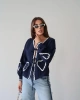 Kadın Lacivert Uzun Kol Bağlama Detaylı %100 Pamuk Premium Müslin Bluz Gömlek