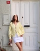 Kadın Limon Sarısı Uzun Kol Bağlama Detaylı %100 Pamuk Premium Müslin Bluz Gömlek