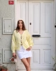 Kadın Limon Sarısı Uzun Kol Bağlama Detaylı %100 Pamuk Premium Müslin Bluz Gömlek