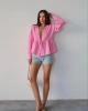 Kadın Pembe Önden Bağlamalı Uzun Kol Müslin Kumaş Kimono Bluz