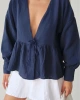 Kadın Lacivert Önden Bağlamalı Uzun Kol Müslin Kumaş Kimono Bluz