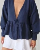 Kadın Lacivert Önden Bağlamalı Uzun Kol Müslin Kumaş Kimono Bluz