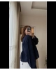Kadın Uzun Kol Lacivert Premium Müslin Kumaş Gömlek Bluz
