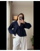 Kadın Uzun Kol Lacivert Premium Müslin Kumaş Gömlek Bluz