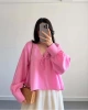 Kadın Uzun Kol Pembe Premium Müslin Kumaş Gömlek Bluz