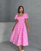 Kadın Papatya Desenli Pembe Poplin Midi Elbise