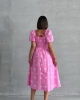 Kadın Papatya Desenli Pembe Poplin Midi Elbise