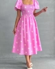 Kadın Papatya Desenli Pembe Poplin Midi Elbise