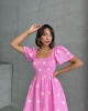 Kadın Papatya Desenli Pembe Poplin Midi Elbise