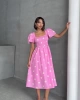 Kadın Papatya Desenli Pembe Poplin Midi Elbise