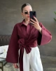 Kadın Bordo Bağlama Detaylı Gömlek