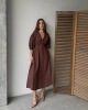 Kadın V Yaka Kahverengi Müslin Kumaş Kısa Kol Elbise (Yeni Renk)