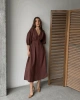 Kadın V Yaka Kahverengi Müslin Kumaş Kısa Kol Elbise (Yeni Renk)