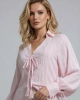Kadın Toz Pembe Bağlamalı Detaylı V Yaka Gömlek